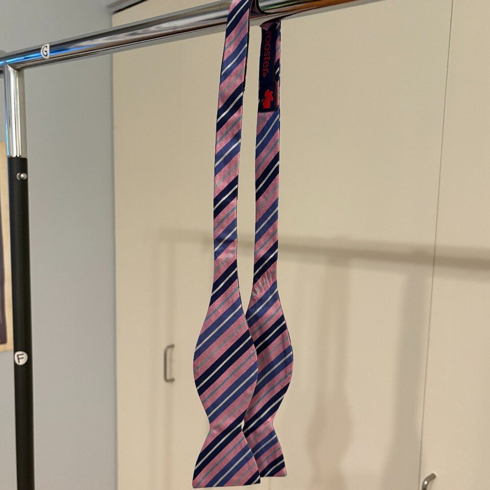 Rooster Silk Blue & Pink Adjustable Bow Tie